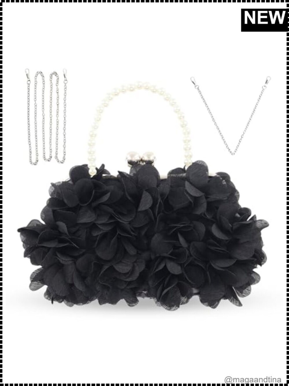 Floral Satin Small Clutch with Detachable Chain for Wedding Party Prom